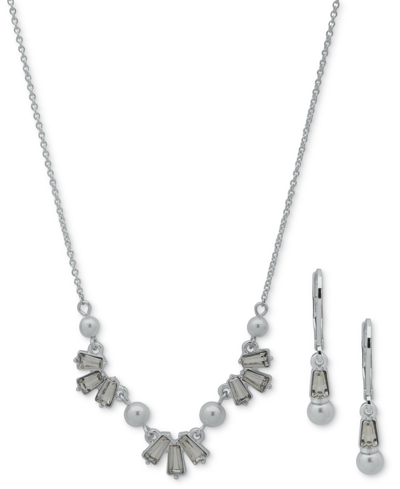 Anne Klein Silver-tone Crystal & Imitation Pearl Statement Necklace & Drop Earrings Set