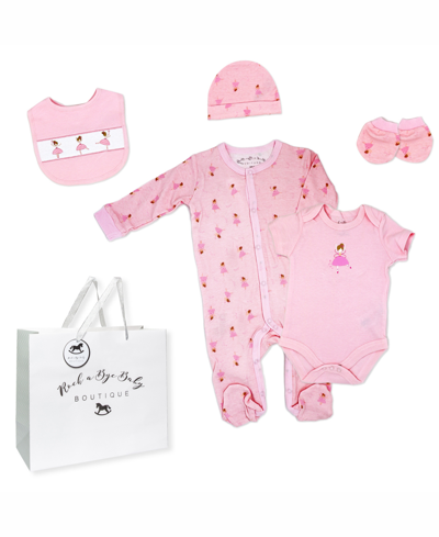 Rock-a-bye Baby Boutique Baby Girls Ballerina Layette, 6 Piece Set In Pink