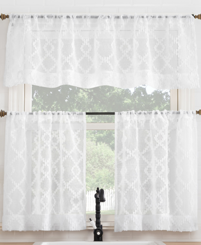 No. 918 Tina Geometric Clipped Semi-sheer Rod Pocket Kitchen Curtain Valance And Tiers Set Of 3, 54" X 24" In White