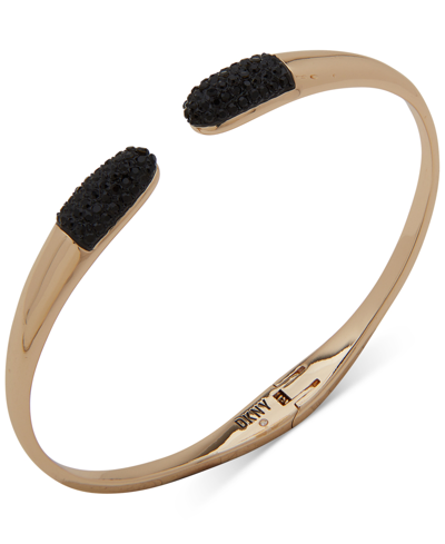 Dkny Gold-tone Pave Crystal Hinged Cuff Bracelet In Black