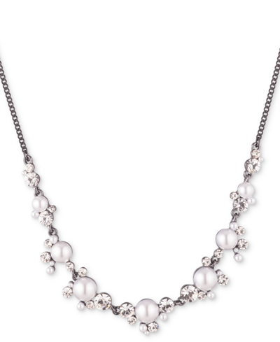 Givenchy Hematite-tone Imitation Pearl & Crystal Frontal Necklace, 16" + 3" Extender In White