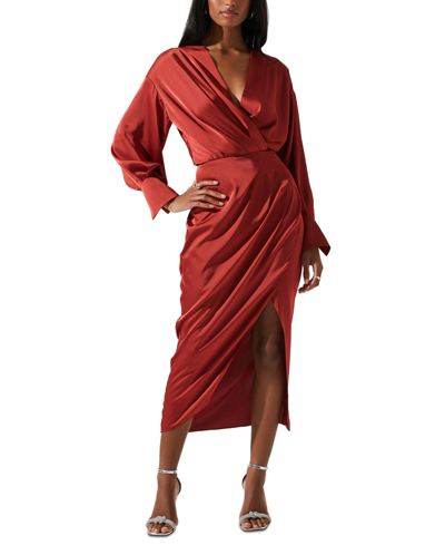 Astr Women's Blouson-sleeve Faux-wrap Sadyra Dress In Rust