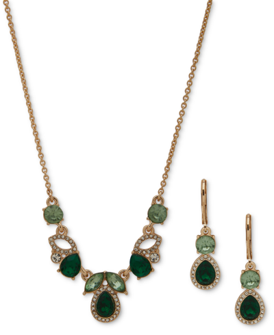 Anne Klein Crystal & Stone Cluster Statement Necklace & Drop Earrings Set In Green