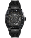 PHILIPP PLEIN MEN'S AUTOMATIC THE $KELETON BLACK TONNEAU STRAP WATCH 44MM