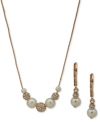 ANNE KLEIN GOLD-TONE PAVE FIREBALL & IMITATION PEARL STATEMENT NECKLACE & DROP EARRINGS SET