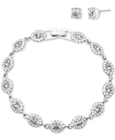 Givenchy Silver-tone 2-pc. Set Stone & Crystal Link Bracelet & Crystal Stud Earrings In White