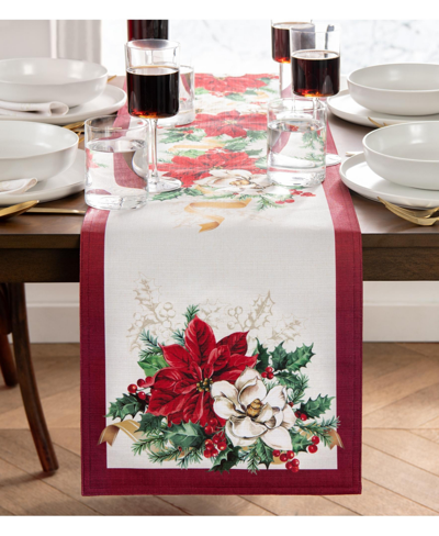 Elrene Poinsettia Garlands Engineered Table Runner, 13" X 70" In Multi