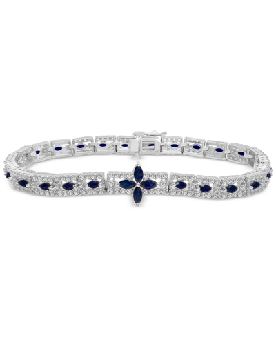 Macy's Black Sapphire (4-1/8 Ct. T.w.) & White Topaz (7 Ct. T.w.) Flower Bracelet In Sterling Silver In Multi-gemstone