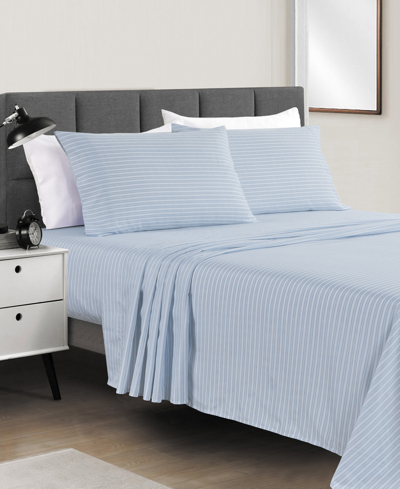 Sunham Microfiber Printed 4-pc. Sheet Set, Queen In Blue Stripe