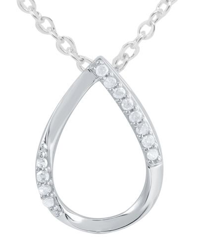 Macy's Diamond Open Teardrop 18" Pendant Necklace (1/10 Ct. T.w.) In Sterling Silver