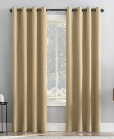 Sun Zero Channing Grid Texture Blackout Grommet Curtain Panel, 84" X 50" In Soft Gold-tone