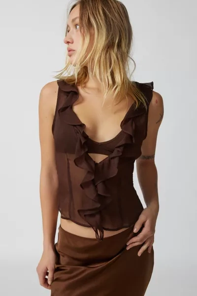 Lioness Rose Ruffled Top In Brown