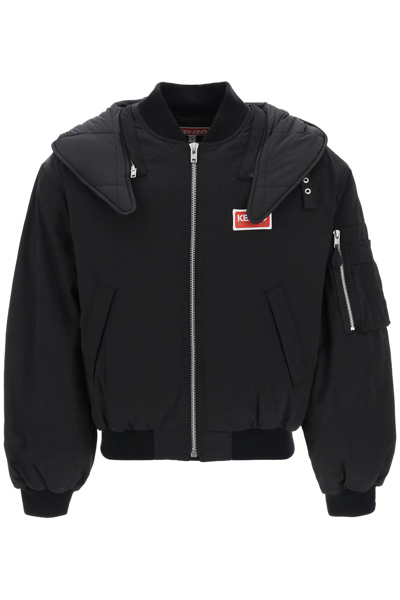 Kenzo Logo-patch Zip-up Hooded Jacket In Black