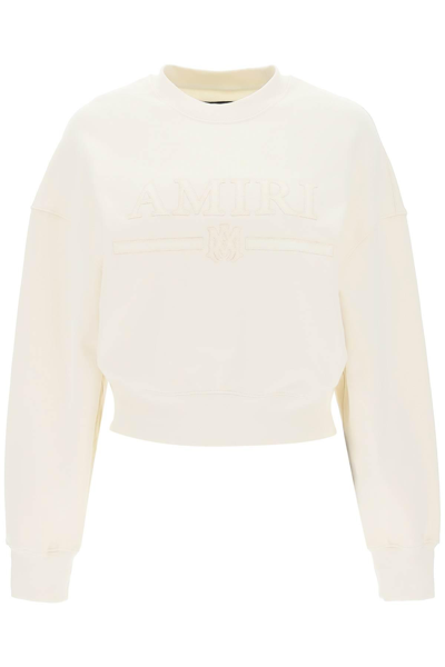 Amiri Logo-embroidered Cropped Sweatshirt In Beige