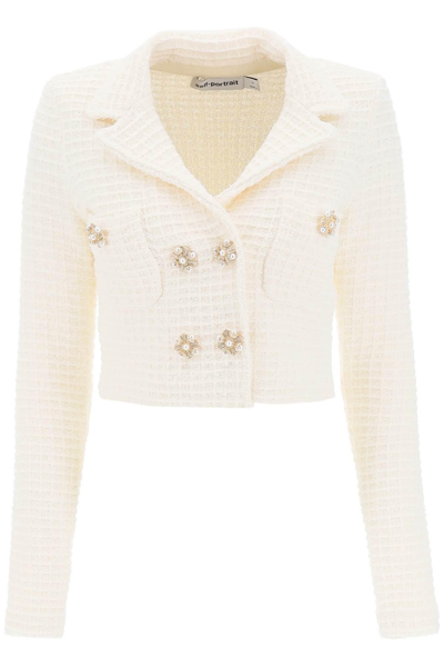 Self-portrait Texured Knit Jacket Sequin In White