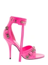 Balenciaga Cagole Fucsia Sandals With Studs And Buckles In Leather Woman In Fluo Pink