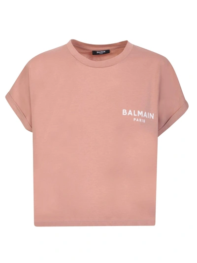Balmain Contrasting Logo Cropped T-shirt In Pink