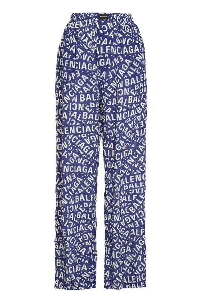 Balenciaga Printed Silk Pajama Pants In Blue