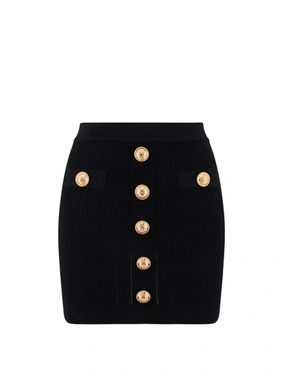 Balmain Button-detail Knitted Miniskirt In Black