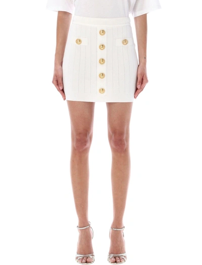 Balmain Button Embellished Knitted Mini Skirt In White