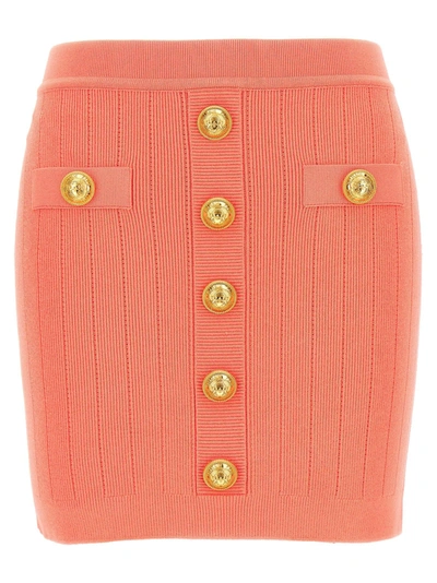 Balmain Logo Button Knit Skirt In Pink