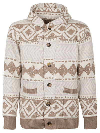 Tooco Ethnic Print Cardigan In Beige