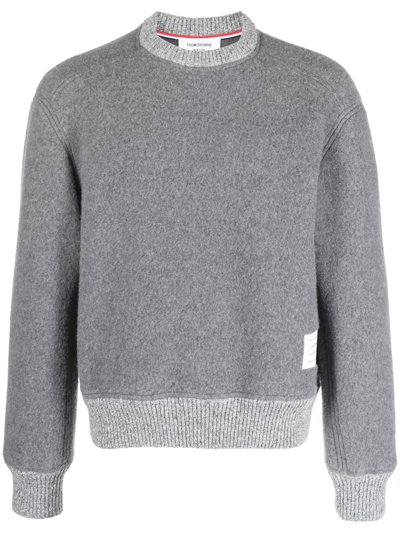 Thom Browne Wool Sweater With Logo In Light Grey