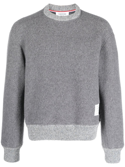 Thom Browne Logo-patch Crew Neck Jumper In Light Grey