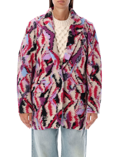 Marant Etoile Patterned Intarsia-knit Wool Blend Jacket In Fucsia