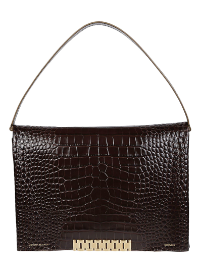 Victoria Beckham Jumbo Chain Embossed Leather Bag In Chocolate