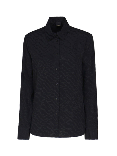 Pinko Chemise En Jacquard À Logo Fluide In Black