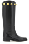 Valentino Garavani Calfskin Leather Roman Stud Boot 15mm Woman Black 40 In Nero