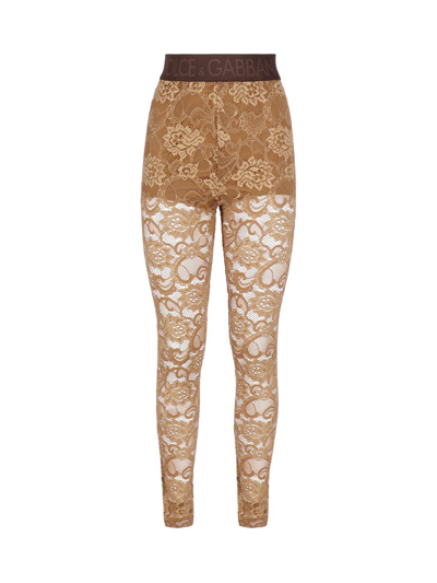 Dolce & Gabbana Logo-waistband Stretched Laced Leggings In Make Up Scuro