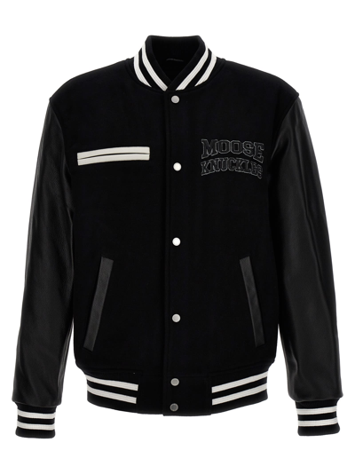 Moose Knuckles Moose Wool Blend & Leather Varsity Bomber Jacket In Black