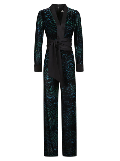 Diane Von Furstenberg Vegas Tiger-print Velvet Jumpsuit In Multi