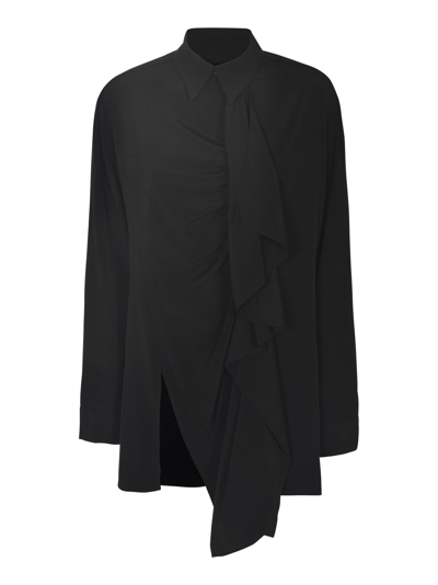 Yohji Yamamoto Asymmetric Hem Long-sleeve Shirt In Black