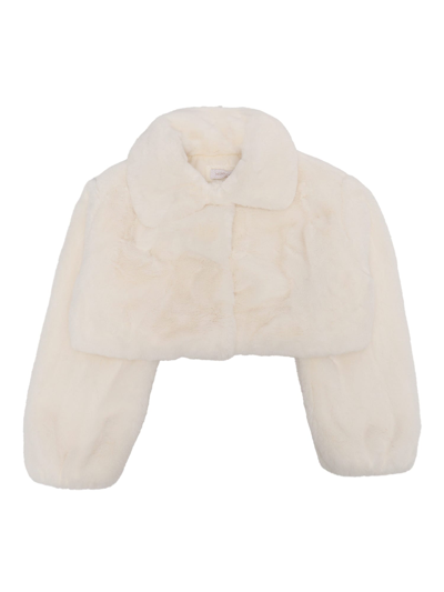 Monnalisa Kids' Spread-collar Cropped Faux-fur Jacket In White