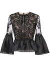 MARCHESA FRILLED PEPLUM LACE BLOUSE,M1840412187579