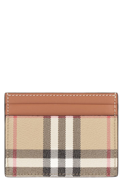 Burberry Checked Motif Card Holder In Beige