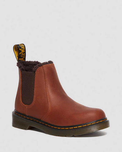 Dr. Martens' Junior 2976 Faux Fur Lined Chelsea Boots In Braun