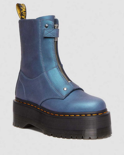 Dr. Martens' Jetta Hi Max Metallic Leather Platform Boots In Blau/metallic