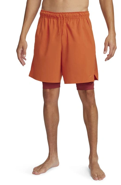 Nike Men's Unlimited Dri-fit 7" 2-in-1 Versatile Shorts In Campfire Orange/ Rugged Orange