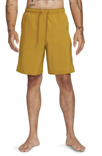Nike Men's Unlimited Dri-fit 9" Unlined Versatile Shorts In Bronzine/ Bronzine/ Bronzine