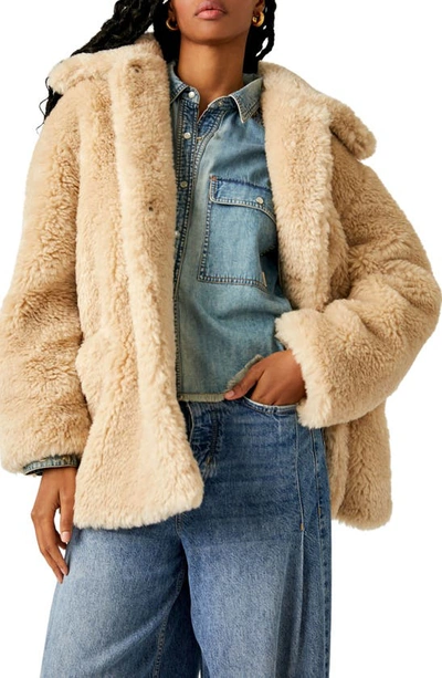 Free People Pretty Perfect Faux Fur Peacoat In Tea