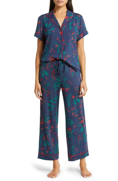 Nordstrom Moonlight Eco Crop Pajamas In Navy Peacoat Winterberries