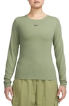 Nike Women's  Sportswear Essential Ribbed Long-sleeve Mod Crop Top In Green