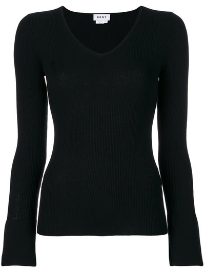 Dkny Bell Sleeve Wool Sweater In Black