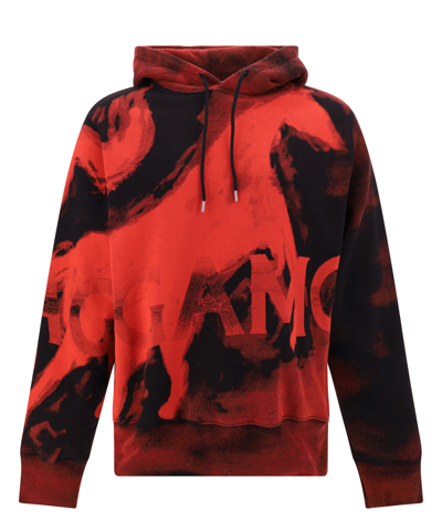 Ferragamo Mustang-print Cotton Hoodie In Black/red