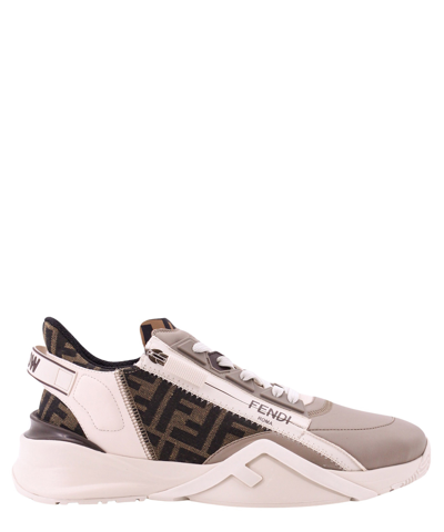 Fendi Beige Leather Sneakers With Ff Motif In Brown