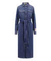 Golden Goose Chemisier Midi Dress With Classic Collar And Belted Waist In Blue